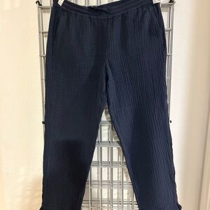 J Jill womens pants M Tall Navy Blue, pull on drawstring EUC like new